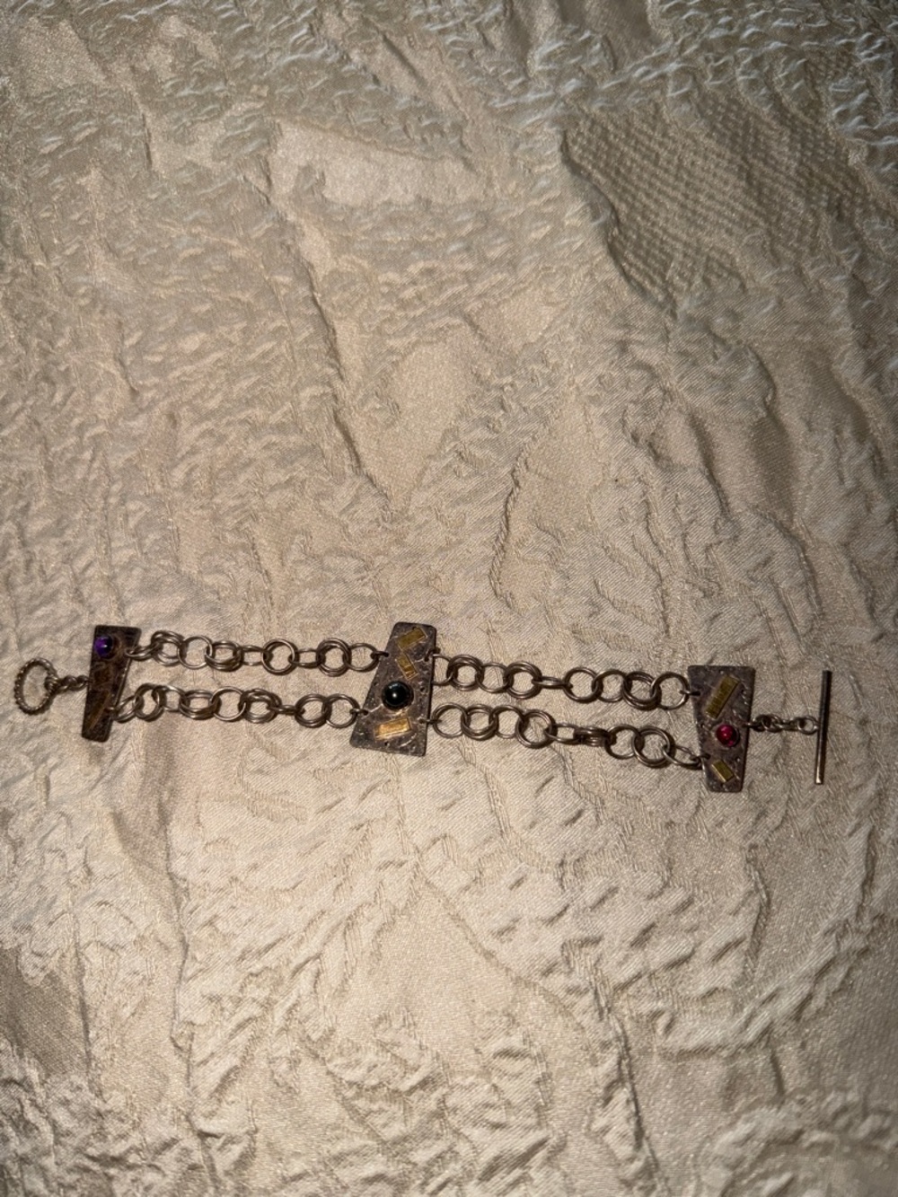 Abstract Style Gold and silver Double Chain Bracelet with semi precious Stones